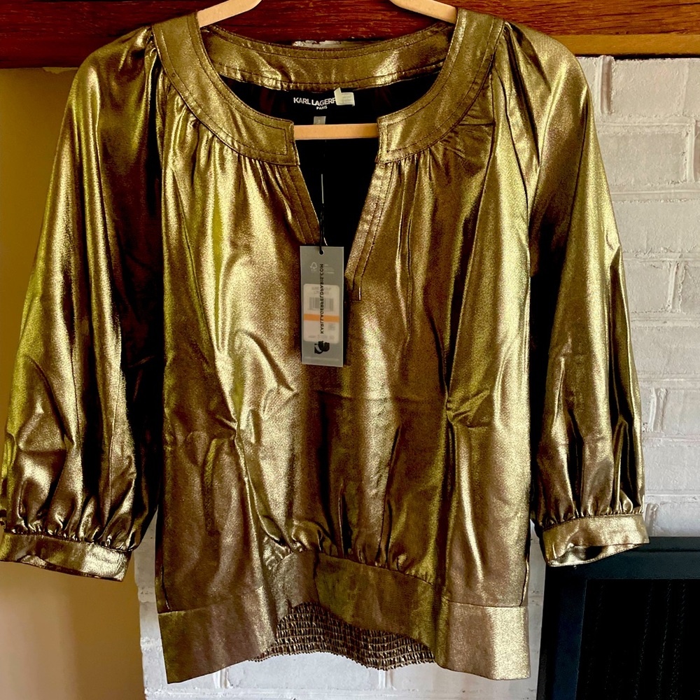 Karl Lagerfeld gold luxe top. New with tags